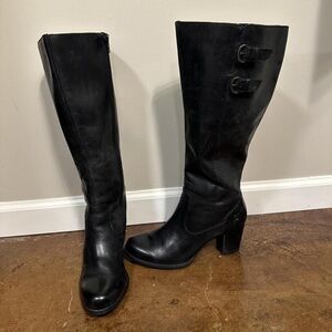 Born Black Leather Heeled Boots with Straps
